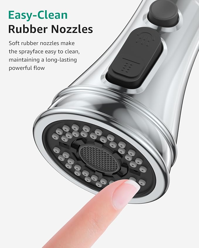 Mbillion Universal Polished Chrome Kitchen Faucet Sprayer Head Replacement – 3-Function Pull-Down Nozzle with 14 Adapters – Fits Moen, Delta, Kohler, WEWE & American Standard