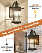 Motion Sensor Outdoor Wall Light Dusk to Dawn Exterior Light Fixtures Waterproof Exterior Sconce Black Porch Lamp Wall Mount Outside Lantern Light for House Front Door Garage