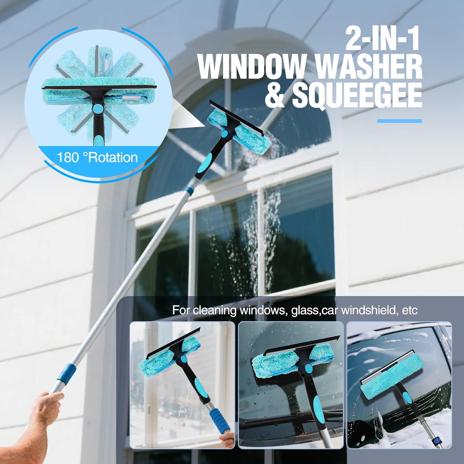 Lineslife High Ceiling Duster Kits with 4-8ft Heavy Duty Extension Pole,Extendable Reusable Cobweb,Window Cleaning Squeegee,Ceiling Fan Duster,Boat Hook, for High Roof and Glass Surfaces