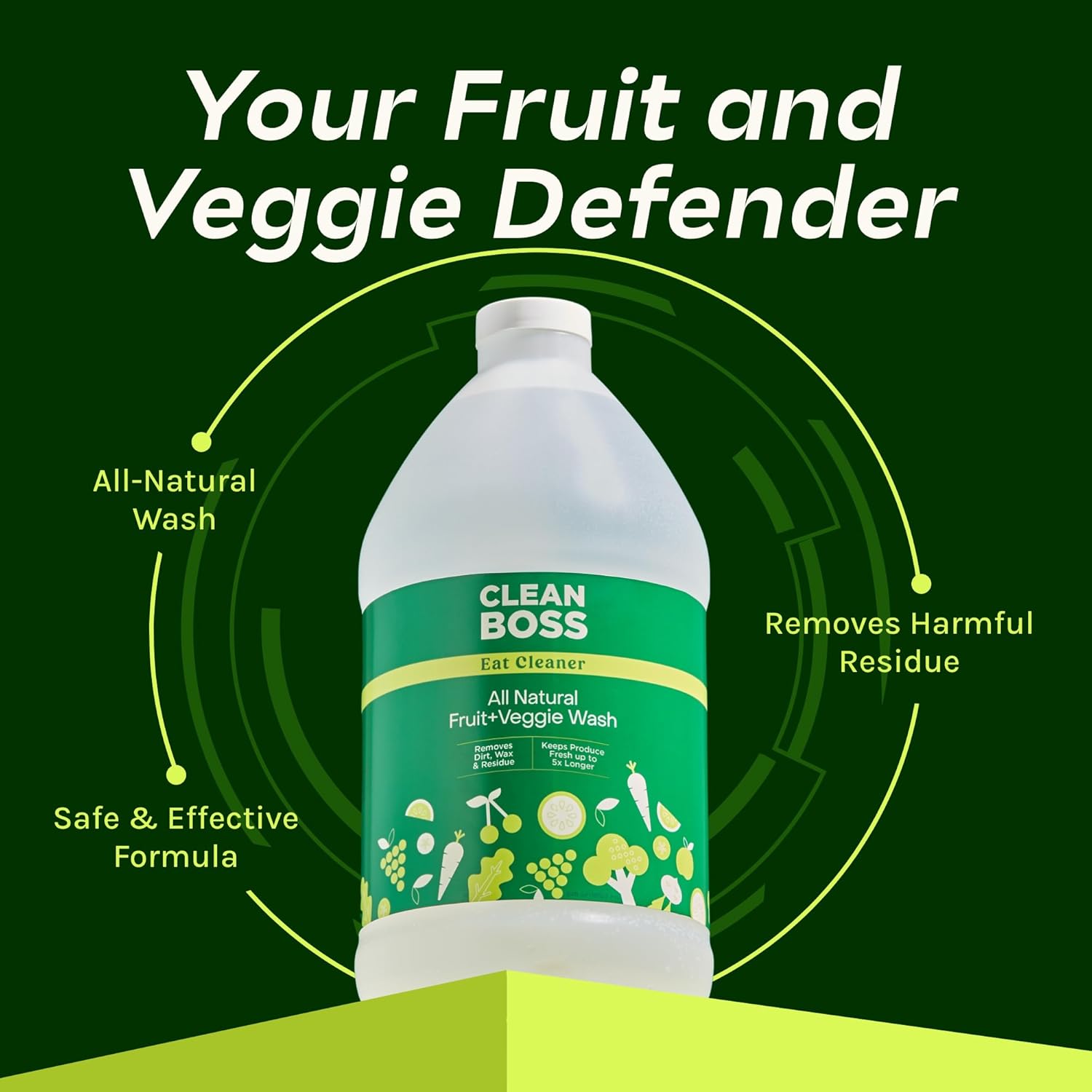 CleanBoss Eat Cleaner Triple-Action Fruit + Veggie Wash Refill - 64 oz - Removes Harmful Residue - Keeps Produce Fresh Up to 5X Longer - Vegan, Gluten Free
