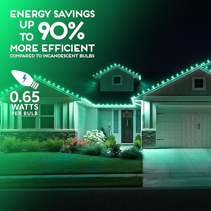 HLO Lighting Set of 500 Green C9 Faceted LED Christmas Light Bulbs for Indoor & Outdoor Use | Durable Replacement Bulbs