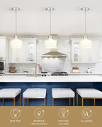 Emak 2 Pack Brushed Nickel Pendant Light Fixtures, 8 Inch Milk Glass Pendant Lights Kitchen Island, Modern Island Lights for Kitchen, Dining Room, Bathroom, PL122-BN-ML-2PK