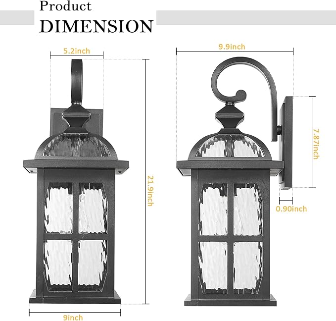 Darkaway Large Outdoor Wall Light, 22inch Exterior Light Fixture with Water Ripple Glass, Aluminum Outside Lights Sconces Exterior Lighting for House Porch Patio Doorway Garage