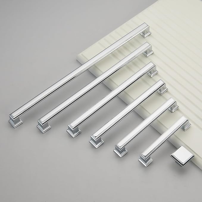 10 Pack 6.3 Inch(160mm) Hole Center Polished Chrome Modern Cabinet Pulls Kitchen Cabinet Handles Kitchen Cabinet Hardware Timeless Drawer Pulls for Dresser Cupboard Wardrobe, Chrome(6.3x10)