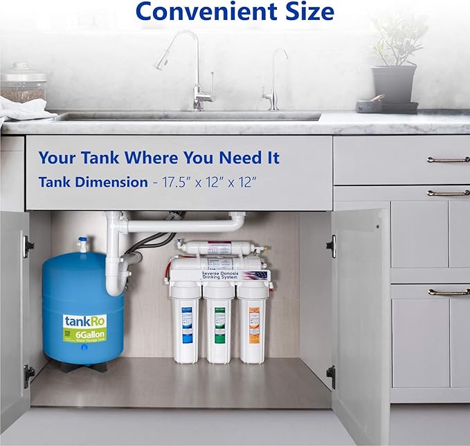 – RO Water Filtration System Expansion Tank – 6 Gallon Water Tank -– Compact Reverse Osmosis Water Storage Pressure Tank with Free 1/4" Tank Ball Valve