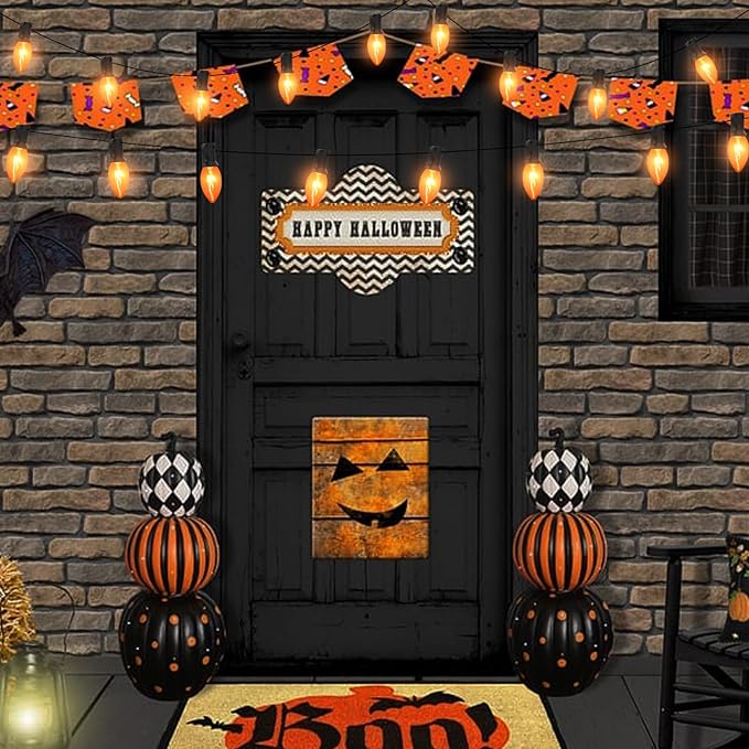 C9 Halloween Replacement Bulbs, 25 Pack Clear Orange Light Bulbs for E17 Candelabra Base Outdoor/Indoor String Lights, 7 Watt