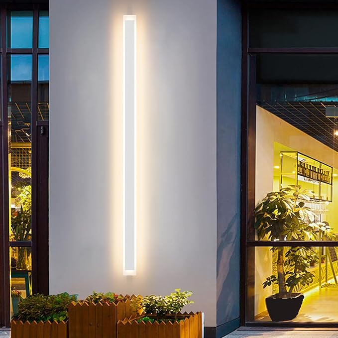 Aipsun Porch Wall Lights 59inch Long Strip Modern Outdoor Wall Light Fixture, White Wall Mount Lighting Sconce Exterior Lights Wall Sconce 3000K for House Living Room Corridor(1 Pack)