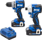 Kreg Ionic Drive Drill & Driver Combo Bundle - With Charger & Battery (2) - High Torque Professional Workshop Tool - LED Light - Two Speed & Variable Speed Trigger - Heavy Duty Tool - KPTBDRDV2550A