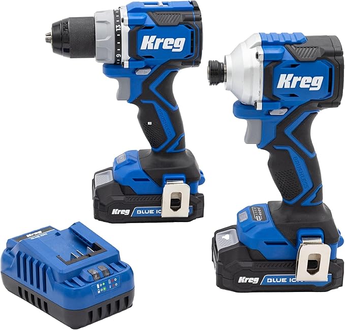 Kreg Ionic Drive Drill & Driver Combo Bundle - With Charger & Battery (2) - High Torque Professional Workshop Tool - LED Light - Two Speed & Variable Speed Trigger - Heavy Duty Tool - KPTBDRDV2550A