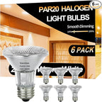 PAR20 Flood 39W 120V 480 Lumens, 6pcs High Output PAR20 Halogen Light Bulb Warm White 2800K, 39W PAR 20 Dimmable with E26 Base, Long Lasting PAR 20 Flood Light Bulb for Indoor Outdoor