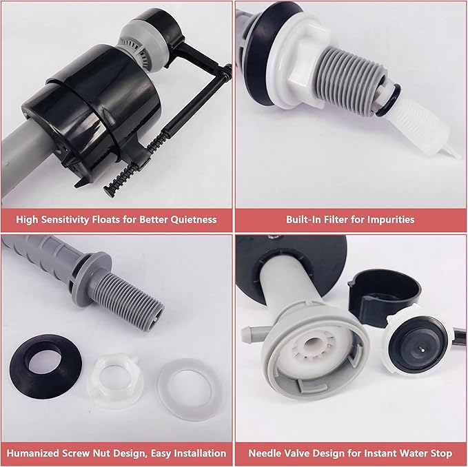Saillong 2 Sets Toilet Float Replacement Kit, Universal Toilet Flusher Replacement Kit and 2 Inch Flapper Replacement, High-Performance Tank Water Control and Fill Valve