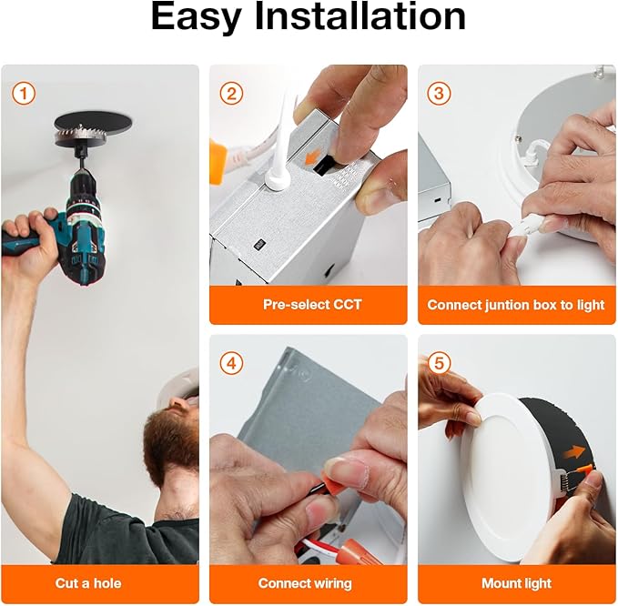 Sylvania 6" Slim Microdisk Downlight, 12W, 5 CCT Select (2700K - 5000K) Recessed Lighting, 1000 LMS, 90 CRI, Dimmable, Wet-Rated, White - 6 Pack (61190)