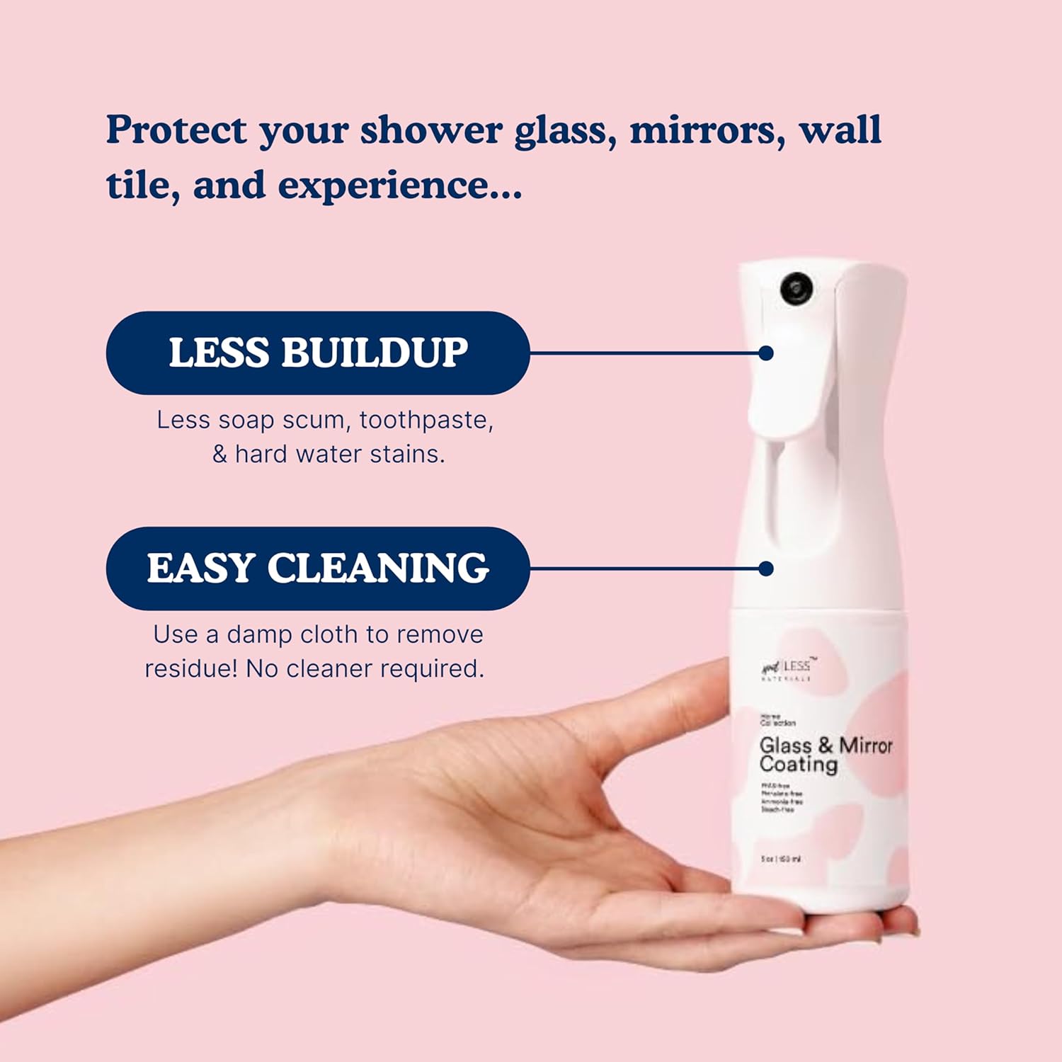 spotLESS MATERIALS Glass and Mirror Protective Coating Spray, Anti-Residue Barrier for Shower Glass, Mirrors, Windows & Bathroom Surfaces, Stain Resistant Spray, Quick Effect Coating Agent