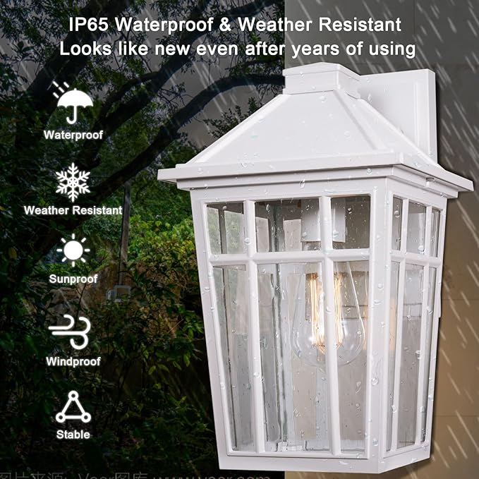 Darkaway Outdoor Sconce Lights Wall Light Fixtures, 14inch Large Porch Light Outdoor Wall Anti-Rust Waterproof Aluminum with Glass Exterior Light Fixture for Patio Yard Doorway Garage (Large, White)