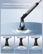 MayKing Electric Spin Scrubber with 9 Brush Heads, 3-Angle & 4-Length Adjustable Cordless Power Scrubber, 3-Speed & Battery LED Display, Electric Scrubber for Cleaning Bathroom Bathtub Floor Tiles