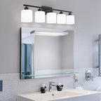 5-Light Black Bathroom Vanity Light, Black Vanity Light with Milky White Frosted Glass Shades, Modern Vanity Light Fixture for Bathroom Mirror, Bedroom, Living Room, Hallway, Vanity Table, E26 Base