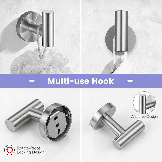 YACVCL 10 Pieces Brushed Nickel Bathroom Hardware Accessories Set, 27.5 Inch Towel Bar Set SUS304 Stainless Steel Towel Holder Set for Bathroom,Wall Mounted Towel Rack Set