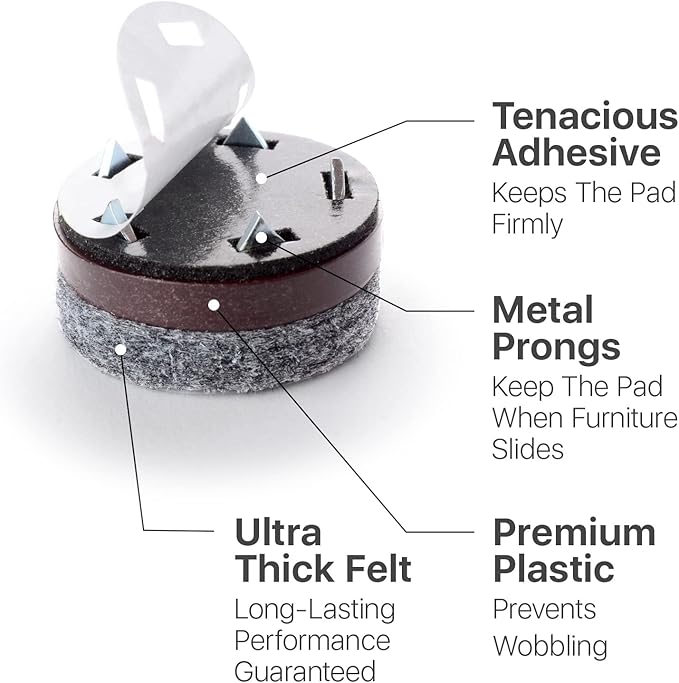 Felt Furniture Pads X-Protector 16 PCS - 1" Felt Pads with Prongs - Premium Felt Chair Pads - Furniture Pads for Hardwood Floors - Chair Floor Protectors for Hardwood- Slide Your Furniture Easily!