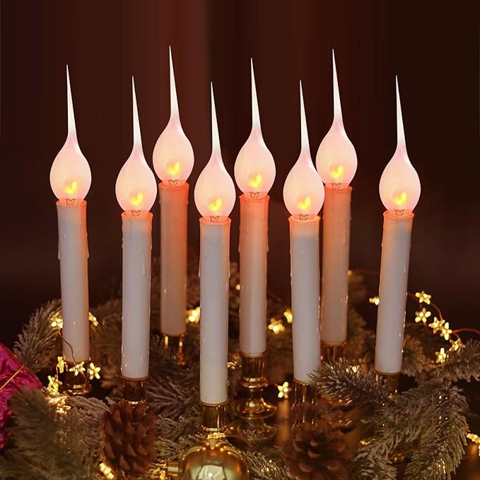 12 Pack Flicker Flame Silicone Candle Lights Bulbs, C7 Clear Silicone Flickering Halloween Decorations Lights Replacement Bulbs for Electric Candle Lamps, Chandelier, E12 Candelabra Base, 1 Watt