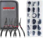 WISEUP Snap Ring Pliers Set With 225pcs Retaining Ring Set, 4PCS-7 inch Circlip Pliers Kit,Straight/Bent Jaw Pliers Tips C-Clip Pliers for Ring Remover with Storage Pouch