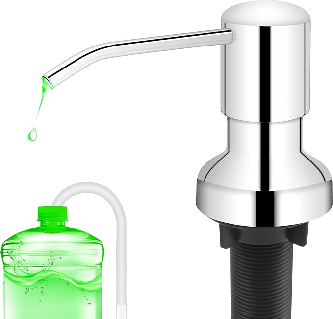Soap Dispenser for Kitchen Sink, Sink Soap Dispenser with Longer Threaded Shaft Shank, 47" Extension Tube Connects Directly to Dish Soap Container, Wider Pump Head Base（Chrome）