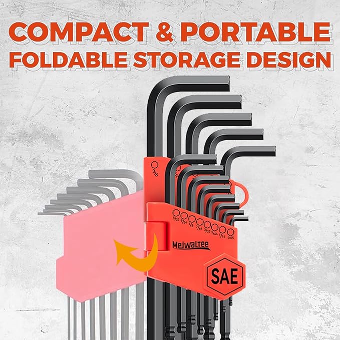 Meiwaltee Allen Wrench Set, 26PCS Metric (1.27-10mm) & SAE (0.05"-3/8") Allen Key Set, L-Hex Key Set With Long Arm Ball End,Visible Size-Marked For Bicycle - Appliance Repair, Furniture Assembly