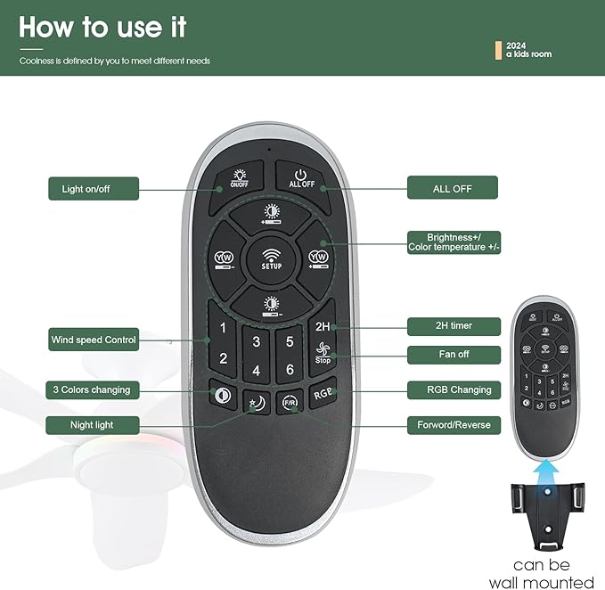 46" Ceiling Fans with Lights Remote/APP Control, Low Profile Ceiling Fans with Dimmable White Colors+Ring RGB Lights, 6 Speeds 5 Reversible Curved Blades for Kids Room Bedroom Living Room Bar, White