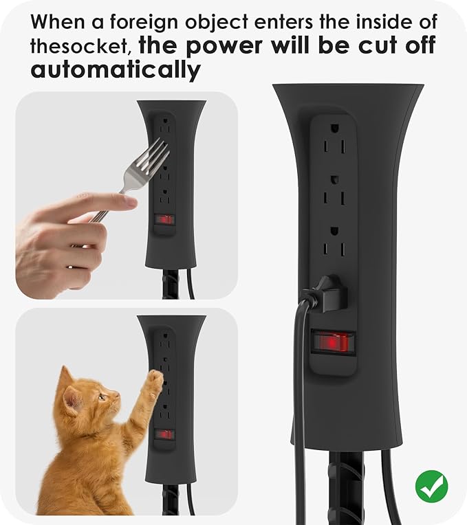 CCCEI Outdoor Power Strip Weatherproof with Stake, Waterproof Extension Cord with Multiple Outlets, Christmas Exterior Garden Decor, Yard, Camping, 4 Plugs, Surge Protector 10FT, Black.