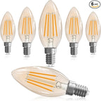 LED Candelabra Light Bulbs, 40 watt Equivalent Chandelier Bulbs, E12 LED Bulb Dimmable, 2200K Amber Warm, B10 Candle Light Bulb, 90+CRI, 400LM, Amber Glass Finish, 6 Pack