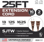 Iron Forge Cable 2 Prong Outdoor Extension Cord 25 ft, 16/2 SJTW 25 Foot Brown Extension Cord, Weatherproof - Great for Outdoor Lights, Deck, Patio