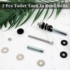 Universal Toilet Tank to Bowl Bolts Kit, Heavy Duty Toilet Bolts, Waterproof Stainless and Rubber Washers Gaskets with Extra Long Nut Screw for Fastening (Silver) (2, Long)