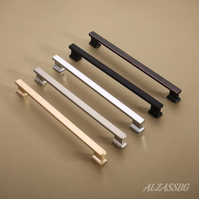 Alzassbg 5 Pack Matt Black Cabinet Pulls, 9 Inch(228.5mm) Hole Centers Kitchen Cabinet Handles for Cabinets and Drawers AL3061MB