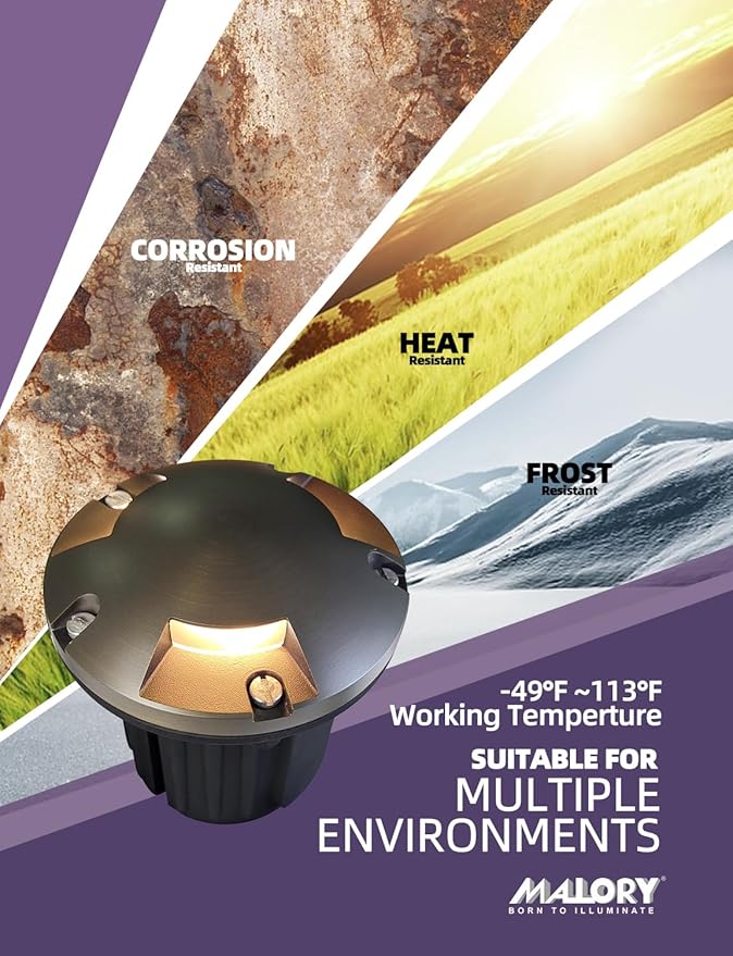 MALORY Brass Top Cover Landscape Well Lights, （5‘’H） Low Voltage Outdoor In Ground Lights, 12V Landscape Lighting for Pathway, Driveway and Garden (Three-Direction Turret, 1-Pack with Bulb)