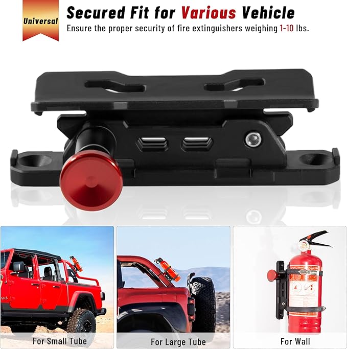 Quick Release Fire Extinguisher Mount - Universal Fit Roll Bar & Wall Mount Bracket, Fire Extinguisher Holder Bracket Adjustable Mounting for UTV ATV Motorcycle Jeep Wrangler Polaris RZR Ranger Can-Am