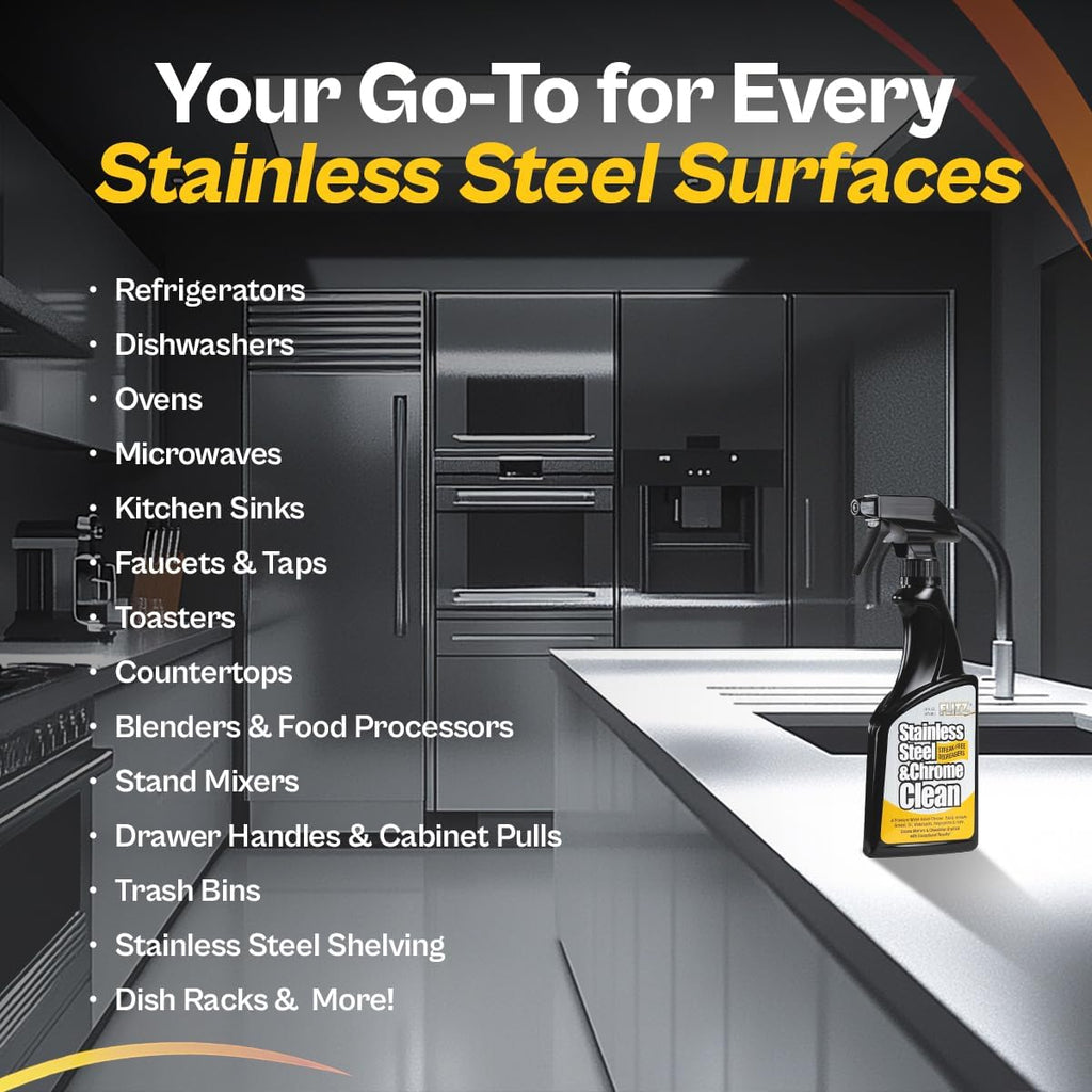Flitz Stainless Steel & Chrome Clean - 16oz Bottle, USA-Made Stainless Steel Cleaner Spray for Appliances - Grill, Fridge, Sink Stain Remover - Also Works on Aluminum Surfaces (12 Pack)