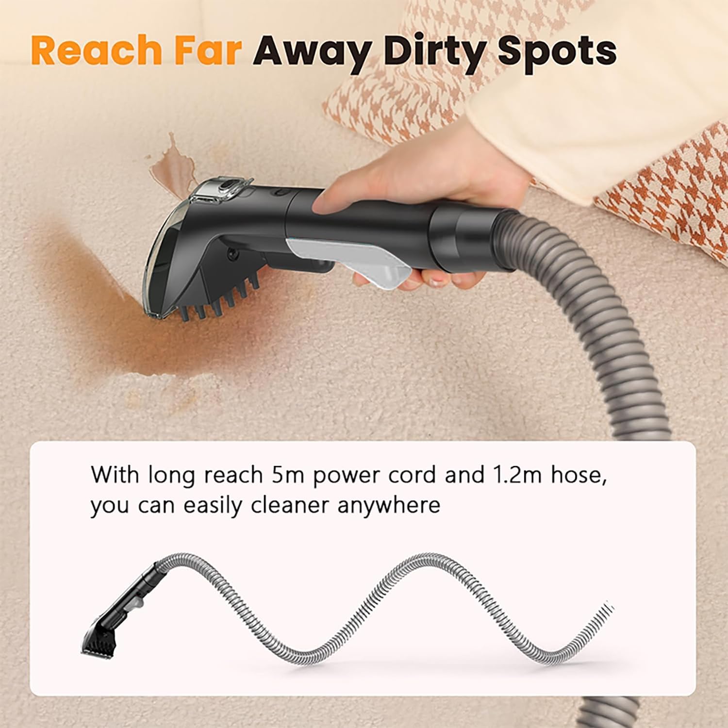 Carpet Spot Cleaner Machine, 16Kpa Portable Deep Cleaner with 62oz Tank and for Carpets, Upholstery, Pet Hair，Includes 2 Brushes, Extension Hose (White)