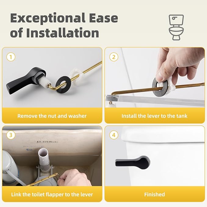 Universal Metal Black Toilet Handle Replacement Kit, Front Mount Toilet Flush Handle Replacement Compatible with Kohler, American Standard, TOTO, Mansfield, Solid Brass, Universal Style