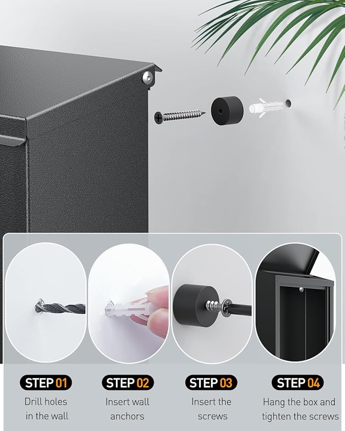 Uniclife Large Mailbox, Wall Mount Mailboxes for Outside, Mail Boxes with Combination Lock, Security Locking Key Drop Box for House School Office and Outdoor, Black