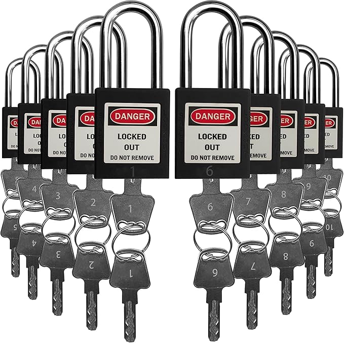 SAFBY Lockout Tagout Locks, Safety Padlock, Keyed Differently Loto Safety Padlocks for Lock Out Tag Out Kits Station (Black NO.1-10)
