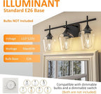 Vanity Bathroom Light, 3-Light Bathroom Light Fixtures Over Mirror, Black Vanity Lights for Bathroom with Clear Glass, Modern Wall Lamp for Cabinet Hallway, Bedroom