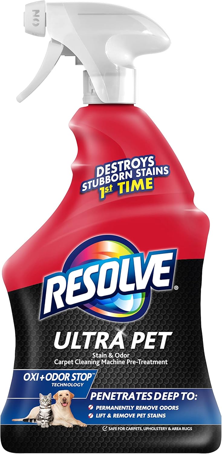 Resolve Ultra Pet Odor and Stain Remover Spray – Carpet Cleaner for Cat and Dog Urine and Poop, 32oz
