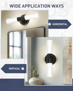 kudos Bathroom Sconces Set of 2, 16inches Black Vanity Light Fixtures, Modern Bathroom Light Fixtures with Milk White Glass, Dimmerable 3000K/4000K/5000K for Bedroom Hallway, KDVL13-BK-2PK