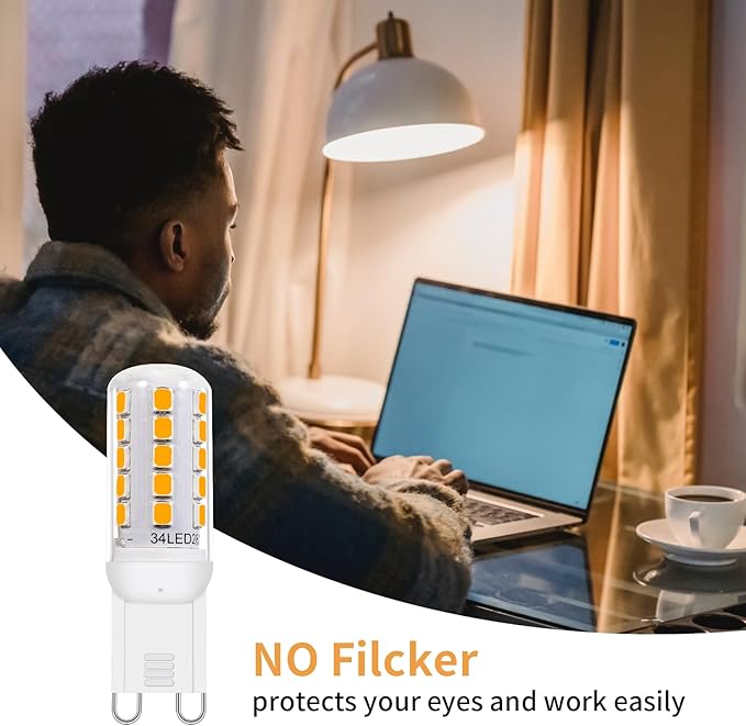 G9 LED Bulb Dimmable 3.2W (30-40W Halogen Bulb Equivalent), Warm White 3000K, 120V 350LM G9 Bi Pin Base Light Bulbs for Chandelier Light, No Flicker, 360° Beam Angle, 6 Pack