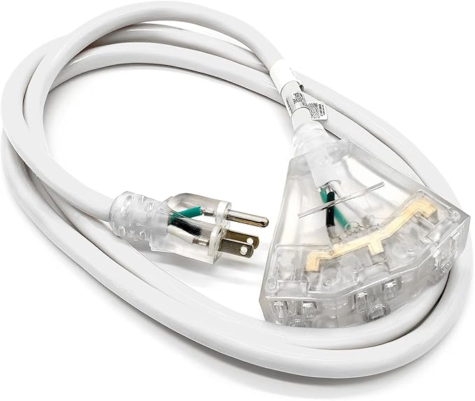 6 ft - 12 Gauge Heavy Duty Extension Cord - 3 Outlet Lighted SJTW - Indoor/Outdoor Extension_Cord by Watt's Wire - 6' 12-Gauge Grounded 15 Amp ExtensionCord Splitter