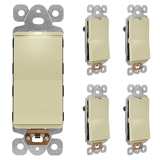 LIDER Minimalist Design Matte Finish Lighted Decorator Switch, Frameless Paddle Light Switch with Locator Light, Grounding Screw, 15A 125V, UL Listed, LS15-1P-I5P, Ivory, 5 Pack