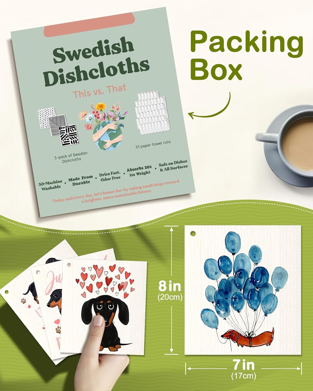 6 Pack Swedish Dishcloths for Kitchen - Reusable Dish Cloths for Washing Dishes Absorbent Cute Funny Kitchen Towels Cleaning Sponge, Love Dachshund