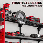 64" Power Tool Organizer Wall Mount, 16 Slots, 3-Tier Drill & Cordless Tool Storage Holder with Pegboard Sides, Tool Wall Organizer for Garage & Workshop Red