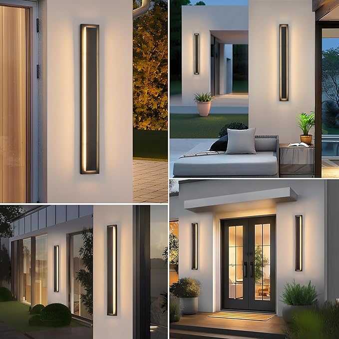 tewei 39.3 Inch Modern Outdoor Wall Sconce, Long Black LED Exterior Lighting Fixtures, Modern Large Outdoor Front Porch Lights Outside Wall Mount Lights for House, Warm White 3000K, 1 Pack