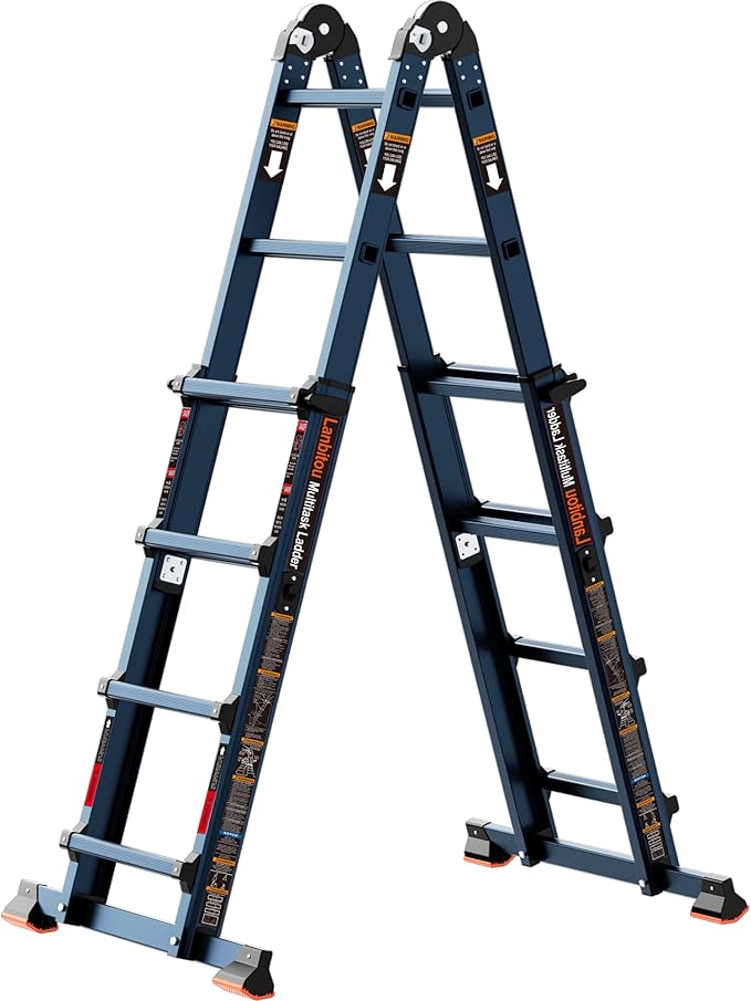 Ladder, A Frame 4 Step Ladder Extension, 14 FT Anti-Slip Multi Position Ladder, Storage Folding Ladder, 300 lbs Security Load Telescoping Aluminum Ladders for Stairs Home Indoor Outdoor Roof