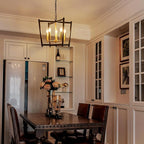 Black Gold Chandelier Light Fixture, Geometric Modern Farmhouse Pendant Light for Dining Living Room Entryway Kitchen Island Bedroom Chandelier, 5 Lights Metal Hanging Ceiling Light, 20 Inch